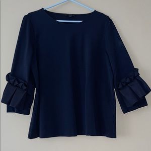 COS top with scuba frill sleeves in navy blue
